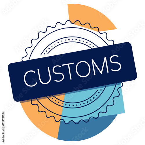 Customs stamp in blue and orange with copy space, representing international logistics and currency symbol parcel vector