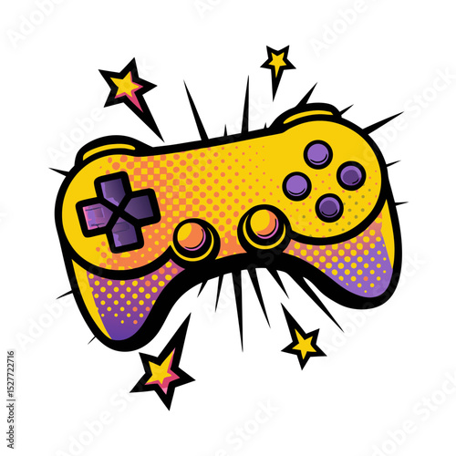 Isolated vector image of a game controller in comic book style, pop art, Itransparent background
