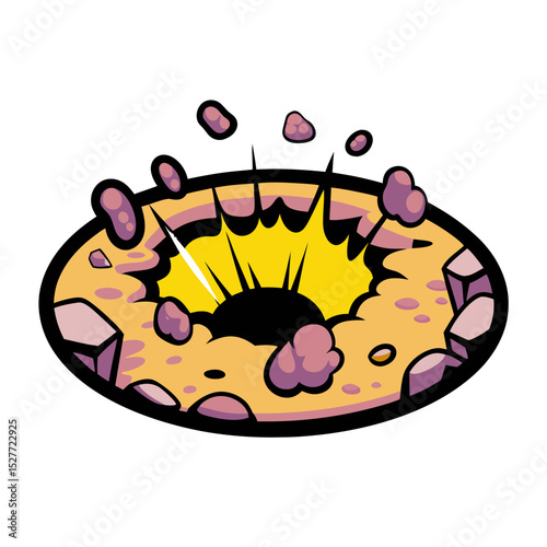 Comic book style explosion graphic with dust and rocks, Isolated vector image on transparent background
