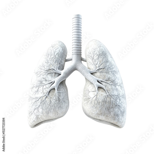 Anatomical Lungs on black background respiratory system artwork 3D on transparent background