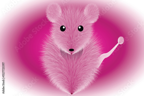 Cute little white mouse with a pink heart in fur effects wuth background 