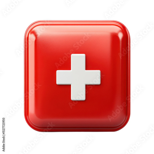 Red first aid kit box with white cross health and medical supplies on transparent background