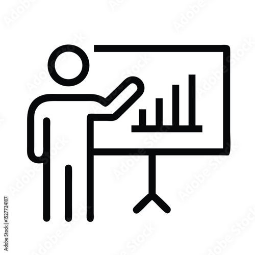 Business presentation icon showing data analysis and growth chart strategy