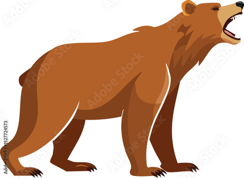 T-shirt Design Vector of a Roaring Grizzly Bear in Bold Side Profile with Clean Modern Style on White Background