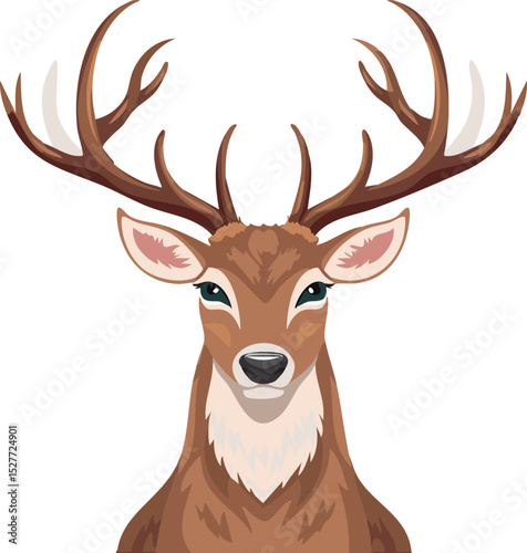 T-shirt Design Vector of Majestic Deer Portrait with Antlers and Blue Eyes on White Background