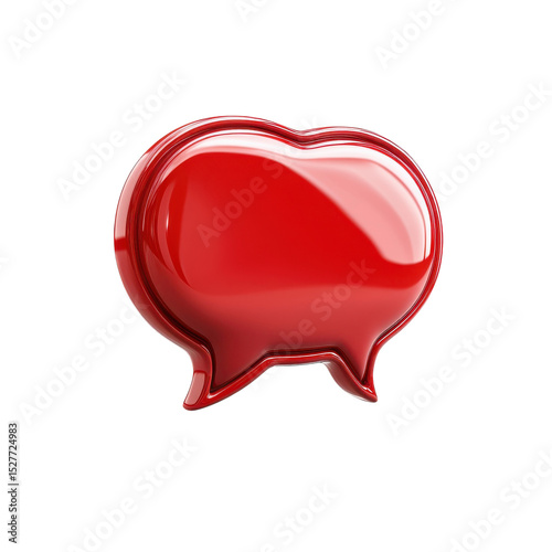 Red Glossy Speech Bubble Icon Dialogue Symbol Communication Message on transparent background
