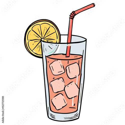 Hand-drawn vector doodle icon of a refreshing drink with lemon