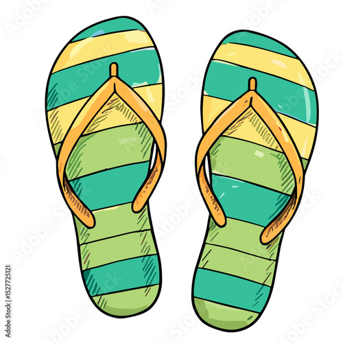 Hand-drawn vector doodle icon of colorful flip flops