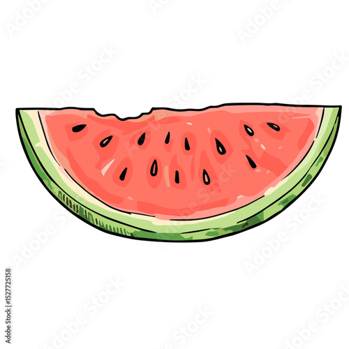 Hand-drawn vector doodle icon of a bitten watermelon slice