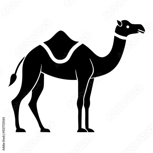 Majestic dromedary camel silhouette.  Elegant desert animal illustration.  Camel icon for travel posters and tourism brochures. Camel graphic for logo design and branding.
