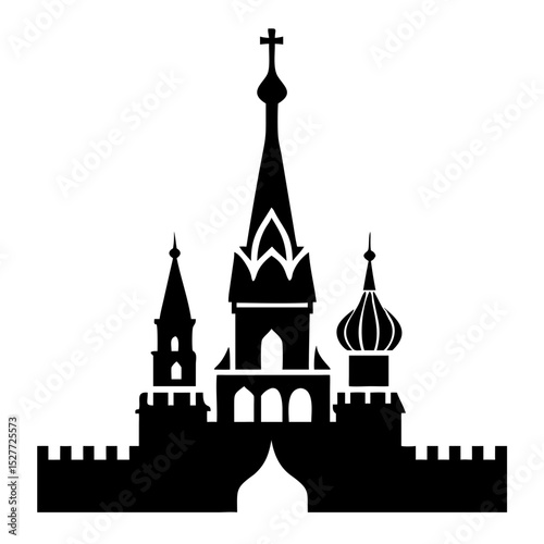 Moscow Kremlin silhouette. Iconic Kremlin architecture symbol. Kremlin image perfect for travel guides, postcards, and historical documentaries.