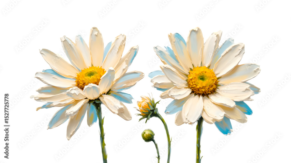 Fototapeta premium Impasto painting of watercolor daisies for girls on transparent background