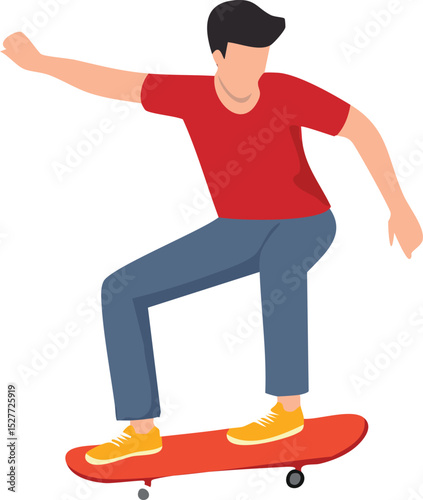 T Shirt Design Vector of Young Man Skateboarding in Bold Primary Colors with Clean Minimalist Style