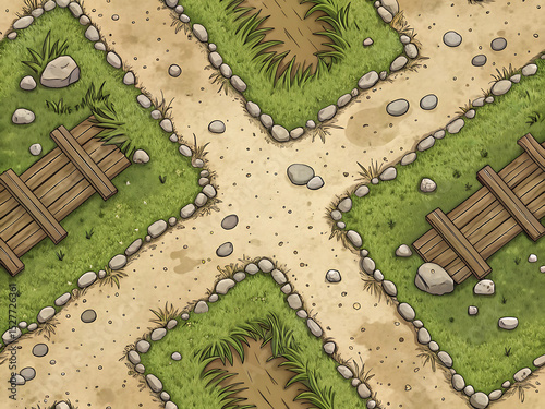 Cartoon Village Ground with Paths and Grass – Seamless Texture