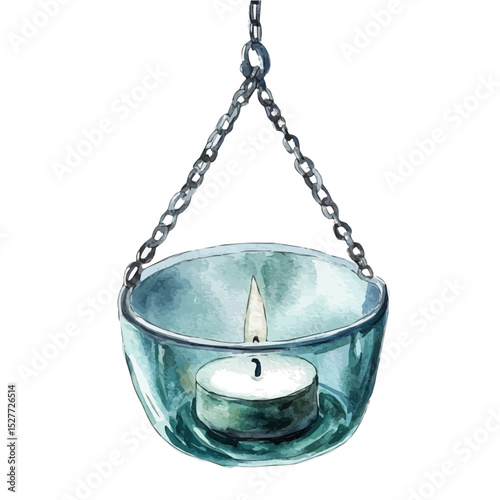 Hanging Glass Candle Holder With Chain, watercolor illustration vector, high quality, isolated on a white background.
