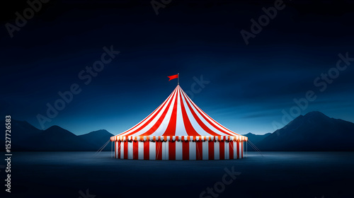 Large circus tent night red white striped pointed