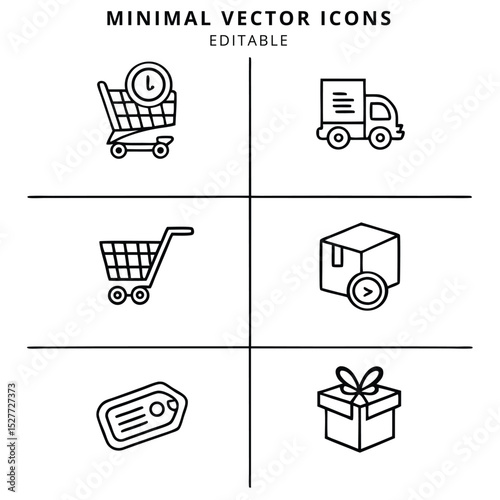 E commerce and Shopping Minimalistic Vector Icon Set with Thin Lines