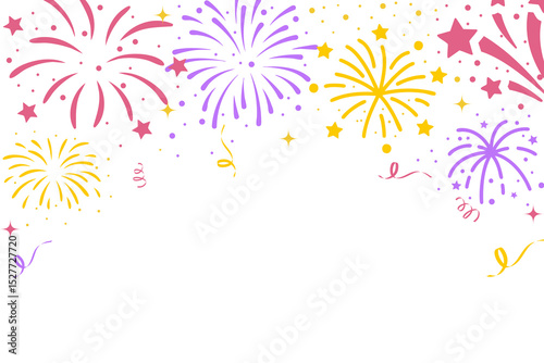 Background of bright colorful fireworks in flat style