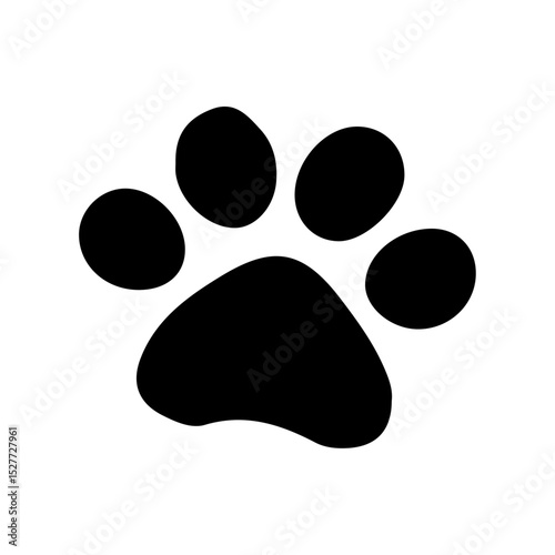 Black animal paw print icon on white background, a symbol of pets like cats and dogs