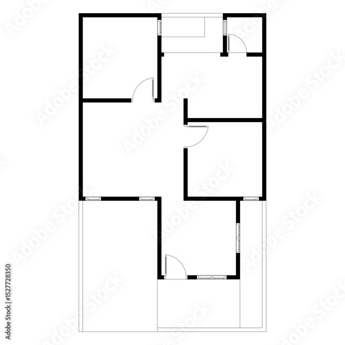 Black and White floor plan of a modern unfurnished house for your design. Suburban house vector blueprint. Architectural background.