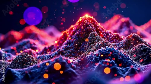 Abstract futuristic background with waves and rotating particles, glowing digital elements, digital modern banner design, animation