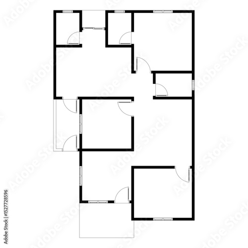 Black and White floor plan of a modern unfurnished house for your design. Suburban house vector blueprint. Architectural background.