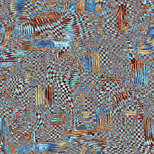 Abstract textured seamless pattern madly geometric. Psychedelic textured background for interior decor, wallpaper, wall panel, textile, web banner,mobile apps, home decor. 