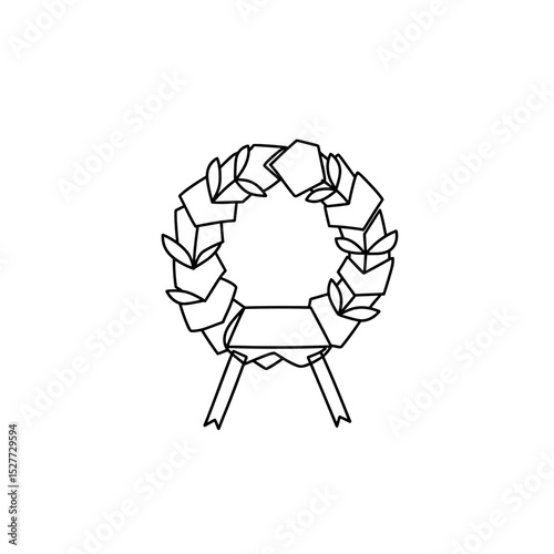 Funeral wreath on stand — one-line illustration on white background