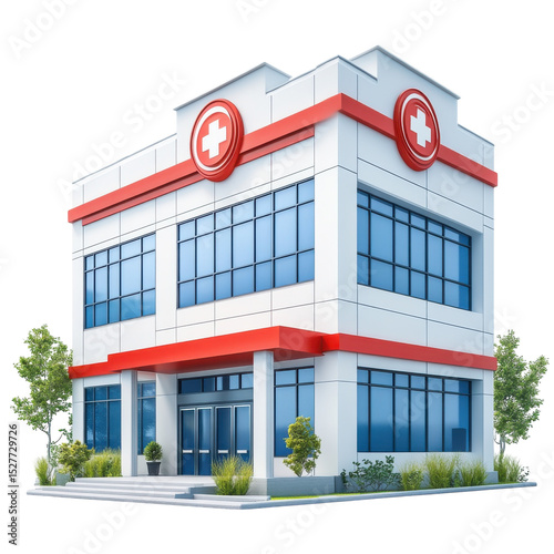 Hospital building exterior modern architecture clinic medical center on transparent background
