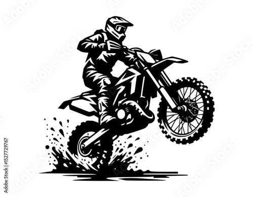Wheelie Motorcycle Illustration: Extreme Motocross Rider in Action