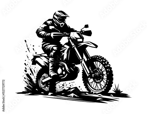 Off-Road Motorcycle Rider: Black and White Illustration
