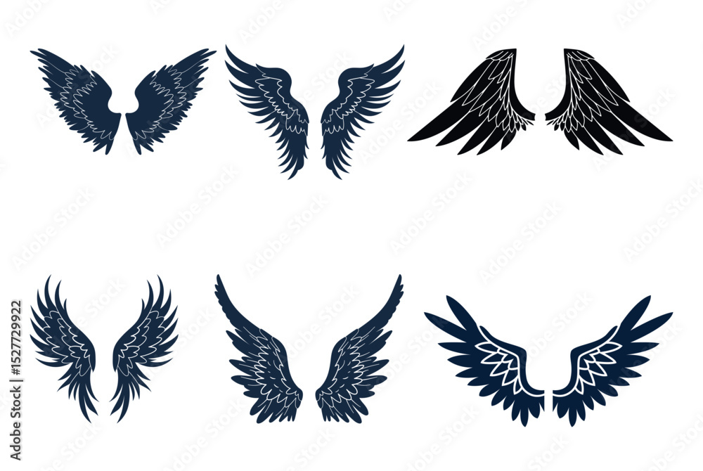 Obraz premium Black wings silhouette vector set