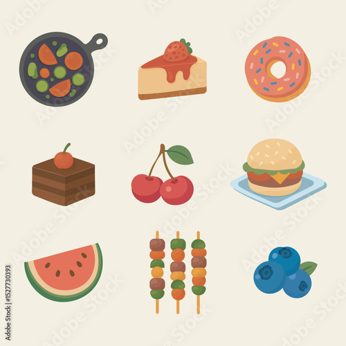 Mixed Flat Food Icons
