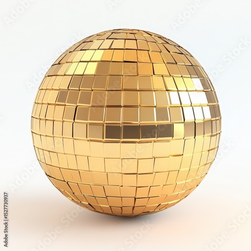 Golden Disco Ball Isolated on White Surface.