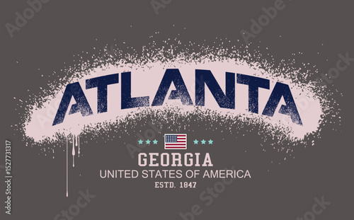 Art Tee, ATLANTA GEORGIA text graffiti, typography college varsity GEORGIA state slogan print. typography varsity college american slogan print spray effect, t shirt graphics graffity print.eps8