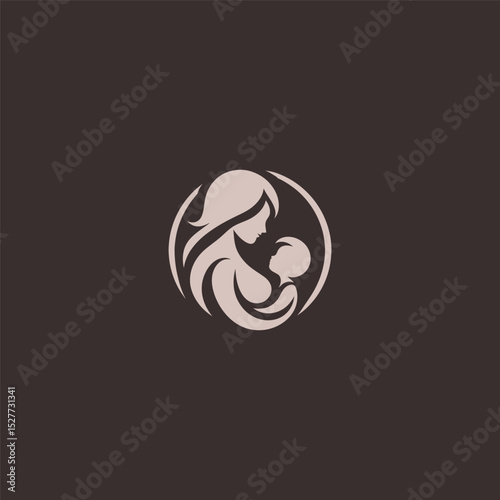 Mother and child logo in emotional and soft silhouette style.