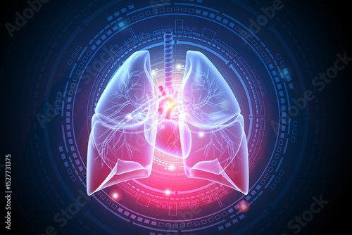 Human respiratory system anatomy of abstract futuristic tech background. 3d illustration