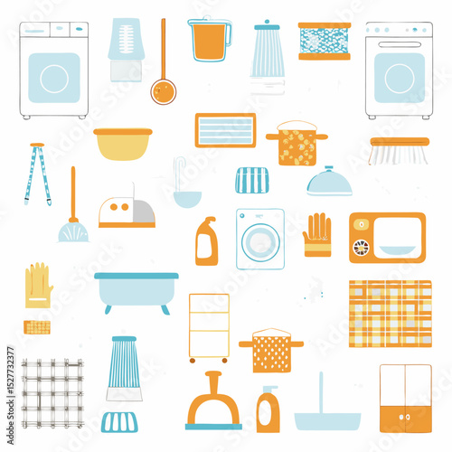 A seamless vector pattern of vintage kitchen icons and cooking utensils