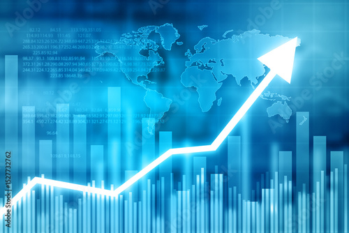 Stock market and trading. Arrow graph showing stock market growth. 3d illustration.