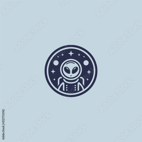 Alien astronaut logo in fun and creative illustration style.