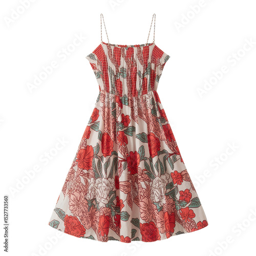 Floral sundress with thin straps isolated on transparent background