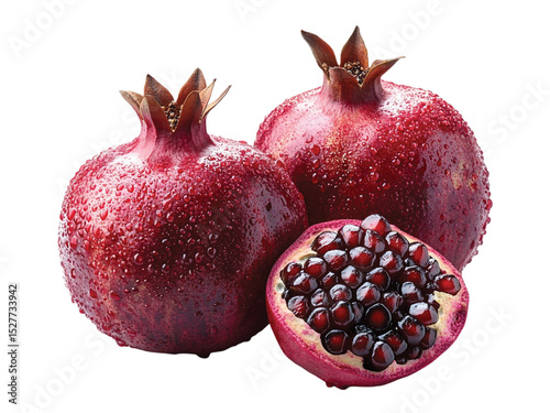 Pomegranate. Fresh raw fruit isolated on transparent or white background