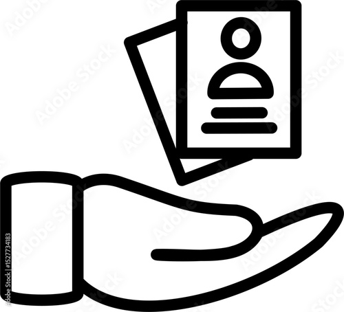 Resume form in hand icon. CV application with hand icon. Hiring Symbol. Vector graphics and not Artificial Intelligence. Symbol, logo illustration. Replaceable vector design.	