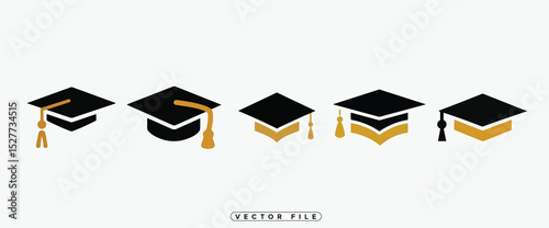 Graduation Cap Icon Set Vector Illustration for Education and Celebration