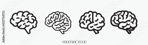 Four Brain Illustrations in Black and White Representing Different Perspectives