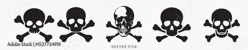 Skull and Crossbones Vector Set in Black and White Style