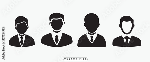 Business People Avatar Icons Set in Black and White Silhouette Style