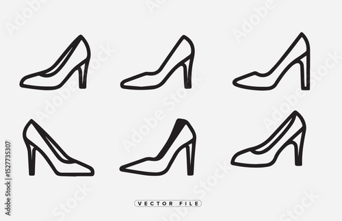 Elegant High Heels Icon Set in Black and White Vector Format