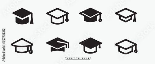Graduation Cap Icons Set Academic Hat Symbol Education Vector Illustration