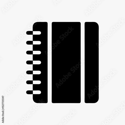 Spiral notebook icon in black silhouette style on white background
